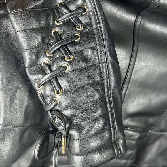 GUESS Women's Black Leather Moto Jacket - Picture 6 of 8